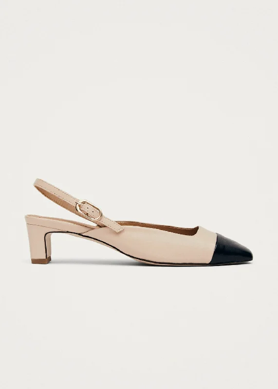 Lindy Bicolor Cream Black Leather Pumps---Comfortable Leather Pumps for Office and Everyday Wear