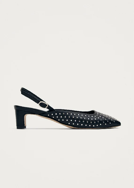 Lindy Studs Black Leather Pumps---Comfortable Leather Pumps for Office and Everyday Wear