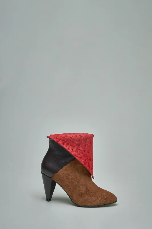 Lise Cognac – chocolate brown – mixed coral red---Fashionable Kitten Heels for Date Night