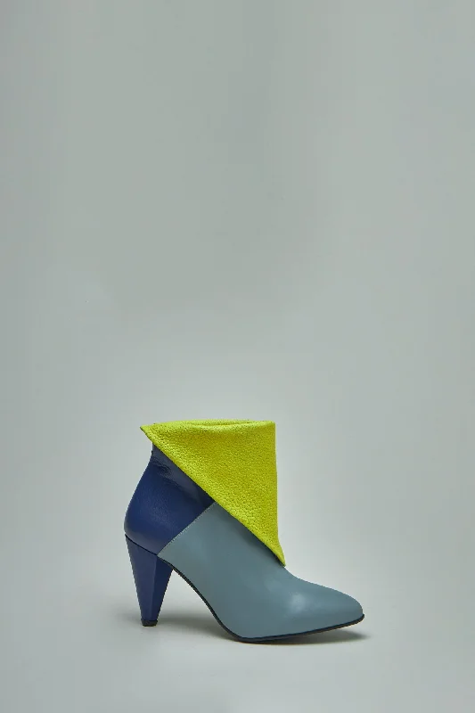 Lise Grey blue – dark blue – neon yellow---Fashionable Kitten Heels for Date Night