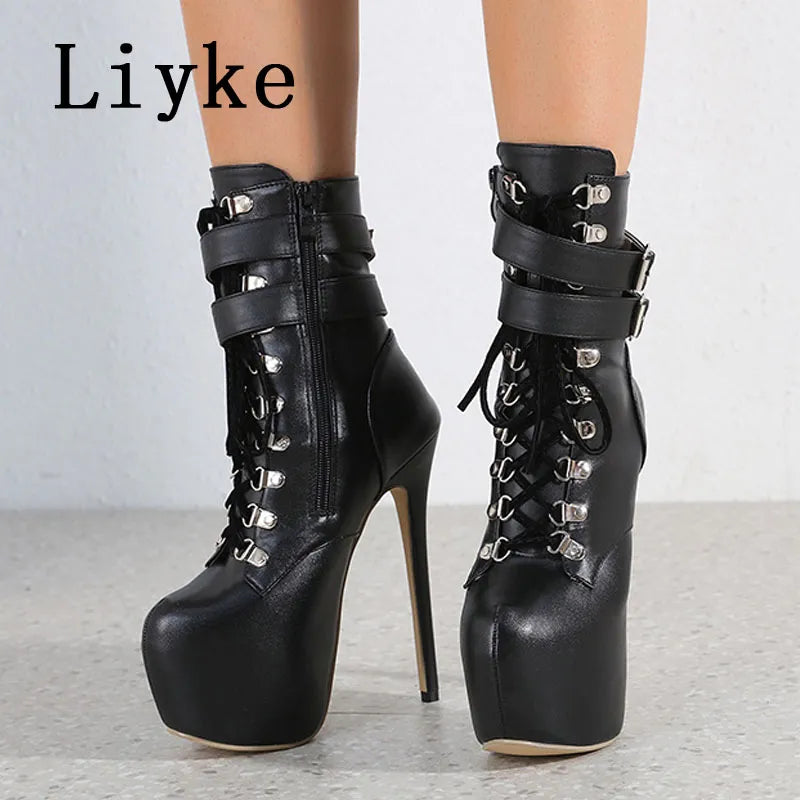 Stylish Platform Heels for Extra Height--Liyke  Platform  Sexy Round Toe Buckle Strap