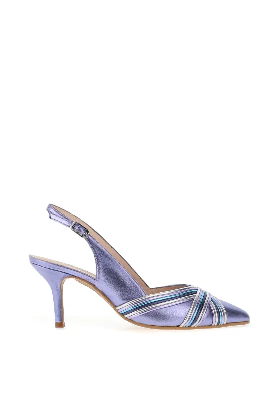 Lodi Mugan Leather Multi Roped Heeled Shoes, Lilac---Comfortable Leather Pumps for Office and Everyday Wear