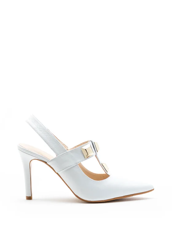 Versatile Heeled Sandals for Any Occasion---Lodi Romano Sling Back Gold Stud Heels, White