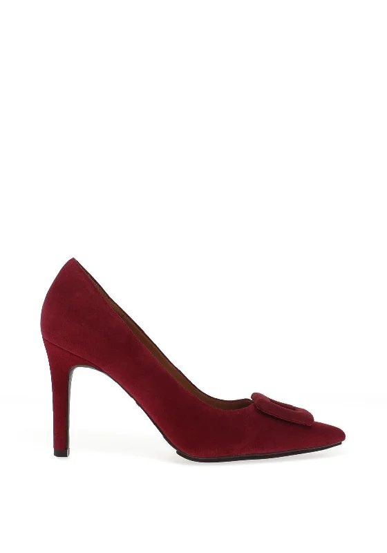 Affordable Suede Ankle Pumps for All-Day Wear--Lodi Roti Suede Faux Buckle Heels, Wine