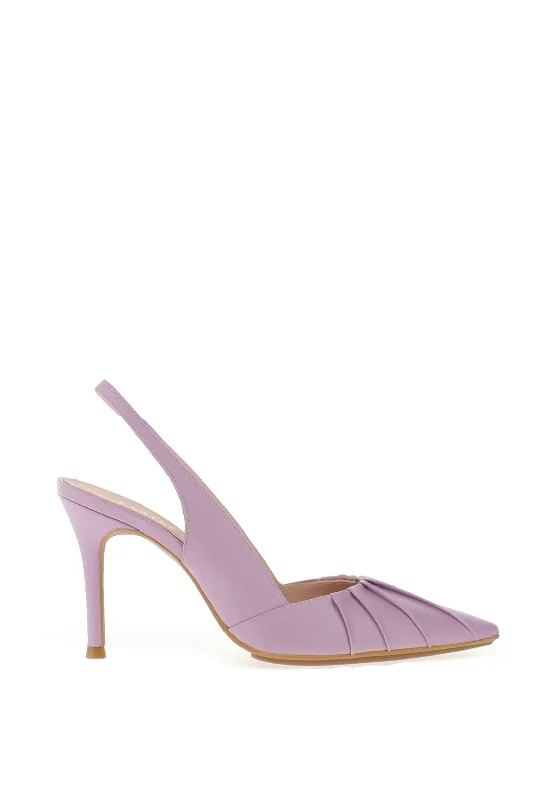 Lodi Safine Pleated Leather Heeled Shoes, Lilac---Comfortable Leather Pumps for Office and Everyday Wear