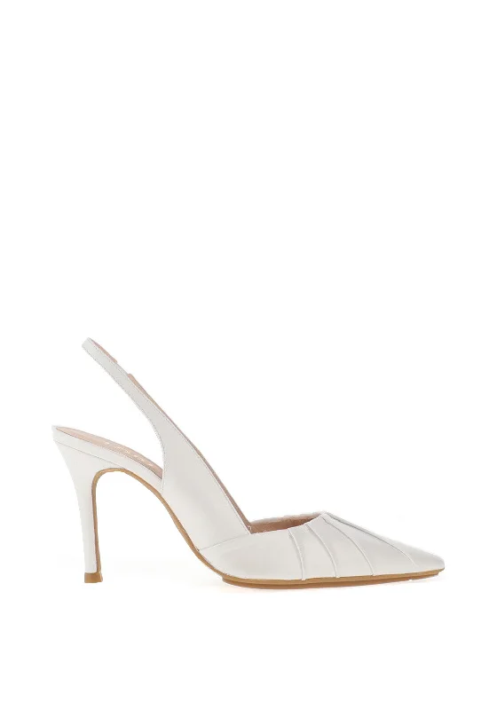 Lodi Safine Pleated Leather Heeled Shoes, Pearl White---Comfortable Leather Pumps for Office and Everyday Wear