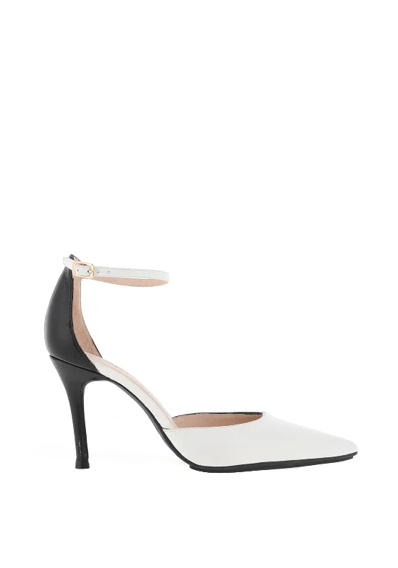 Lodi Salver Leather Colour Block Heeled Shoes, Vegas White---Comfortable Leather Pumps for Office and Everyday Wear