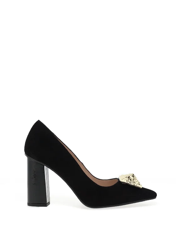 Affordable Suede Ankle Pumps for All-Day Wear--Lodi Senia Suede Block Heel Court Shoes, Black