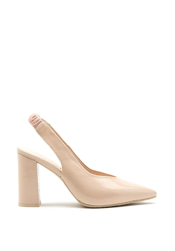 Trendy Chunky Heel Pumps for Casual Wear--Lodi Sensai Sling Back Block Heel Shoes, Nude