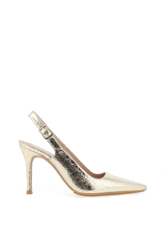 Stiletto Heel Pumps with Perfect Fit--Lodi Serica Cracked Leather Stiletto Heeled Shoes, Gold-Fashionable & Classic