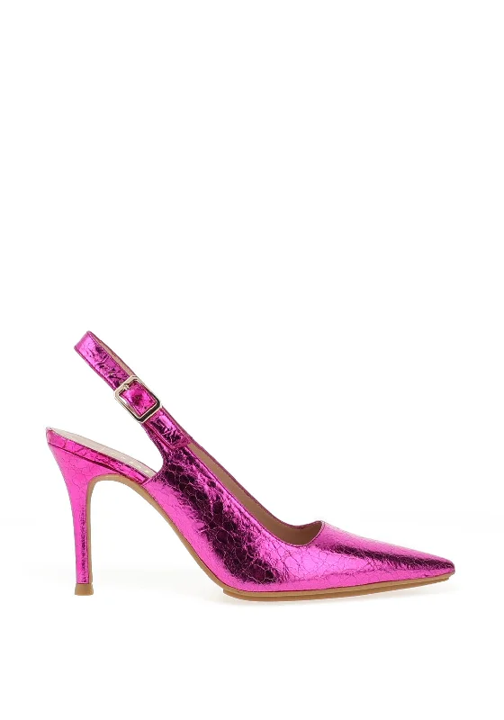 Stiletto Heel Pumps with Perfect Fit--Lodi Serica Cracked Leather Stiletto Heeled Shoes, Metallic Pink-Fashionable & Classic