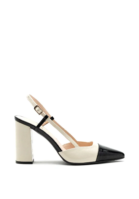 Trendy Chunky Heel Pumps for Casual Wear--Lodi Sermon Colour Block High Block Heel Shoes, Black & Cream