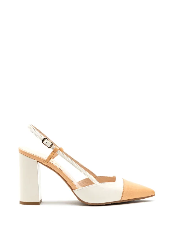 Trendy Chunky Heel Pumps for Casual Wear--Lodi Sermon Colour Block High Block Heel Shoes, Peach & Cream