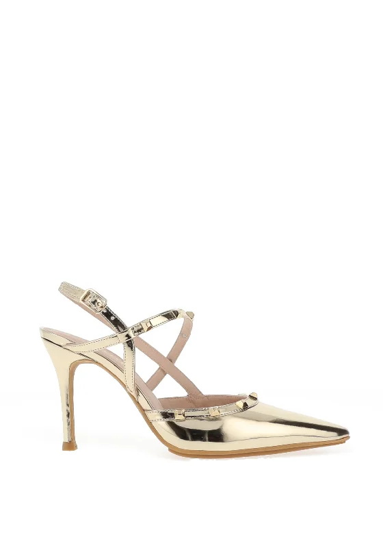 Versatile Heeled Sandals for Any Occasion---Lodi Solenia Metallic Stud Strap Heeled Court Shoes, Gold