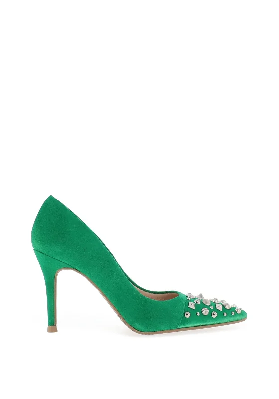 Affordable Suede Ankle Pumps for All-Day Wear--Lodi Sompo Suede Stud Toe Court Shoes, Green