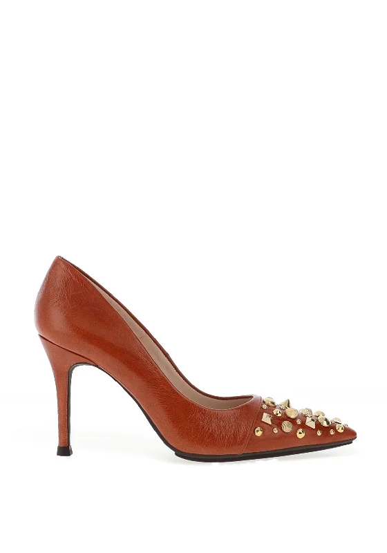 Sleek and Shiny Patent Pump Heels for a Polished Look--Lodi Sompogo Patent Embellished Toe Court Shoes, Tan