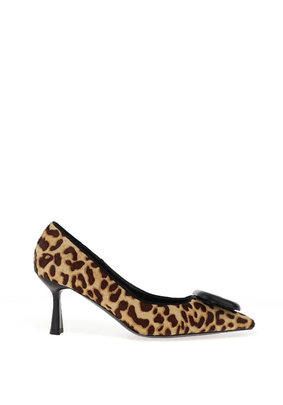 Versatile Heeled Sandals for Any Occasion---Lodi Tuc Brooch Detail Leopard Print Heels, Brown