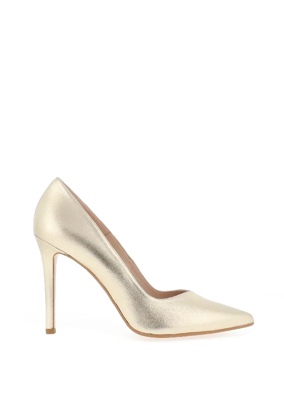 Lodi Victory Leather Pointed High Court Shoe, Gold---Comfortable Leather Pumps for Office and Everyday Wear