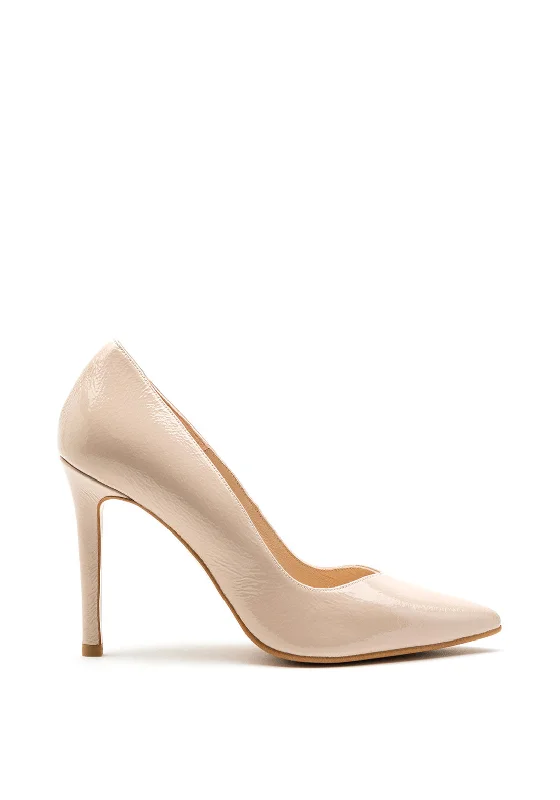 Sleek and Shiny Patent Pump Heels for a Polished Look--Lodi Victory Patent Pointed High Court Shoe, Nude