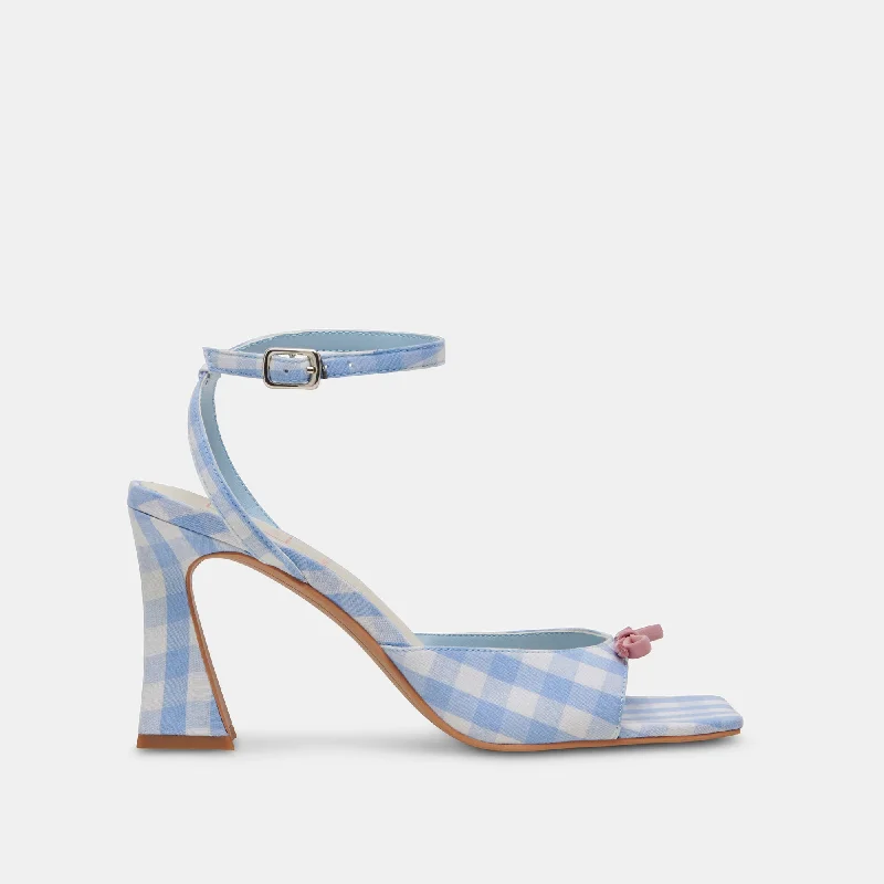 Stiletto Heel Pumps with Perfect Fit--LOISE HEELS WHITE BLUE GINGHAM-Fashionable & Classic