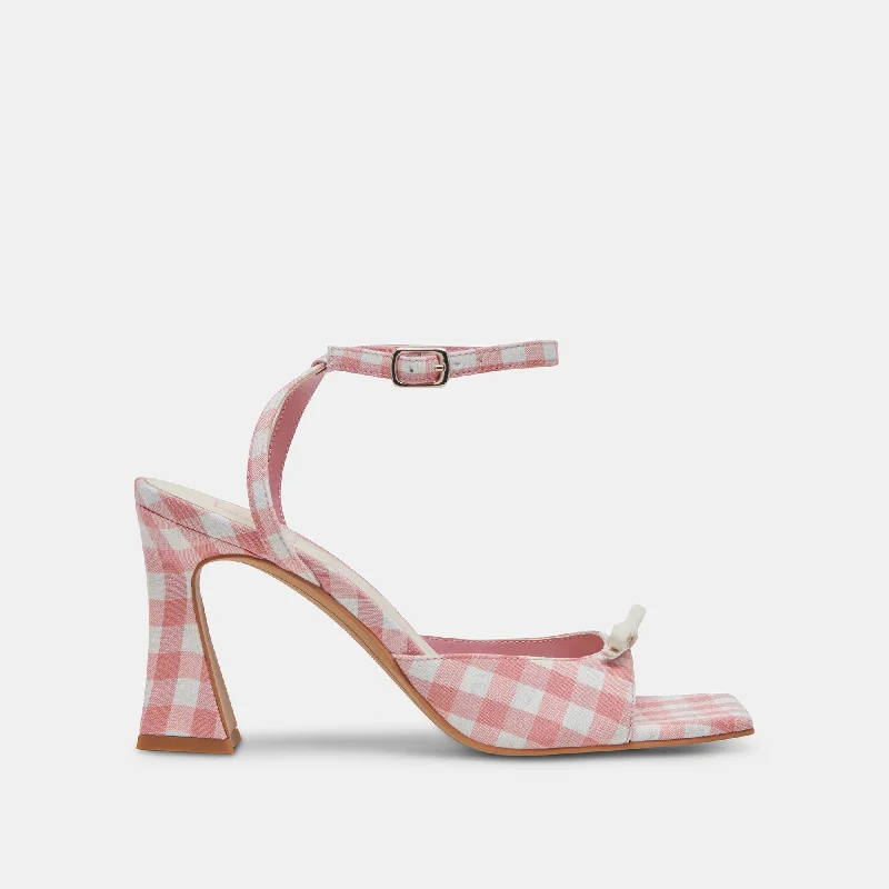 Stiletto Heel Pumps with Perfect Fit--LOISE HEELS WHITE PINK GINGHAM-Fashionable & Classic