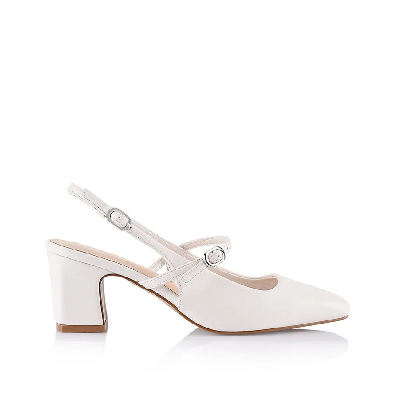 Trendy Chunky Heel Pumps for Casual Wear--Lolita Slingback Block Heels - Chalk White