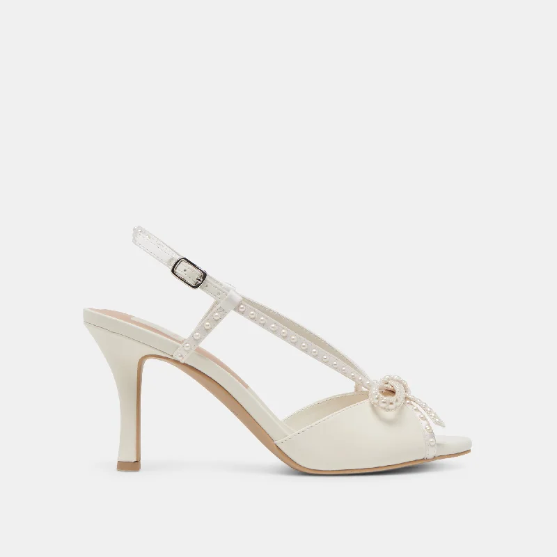 LONNY PEARL HEELS WHITE SATINAffordable Satin Heels with a Luxe Touch