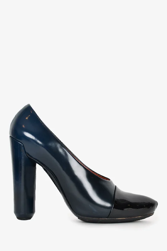 Sleek and Shiny Patent Pump Heels for a Polished Look--Louis Vuitton Navy/Black Patent Leather Heels Size 36.5