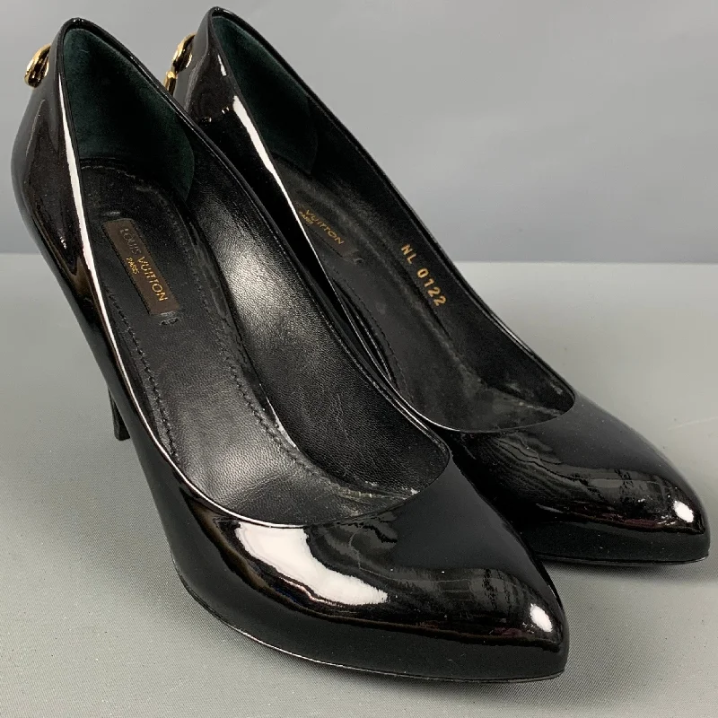 Sleek and Shiny Patent Pump Heels for a Polished Look--LOUIS VUITTON Size 7 Black Patent Leather Pumps