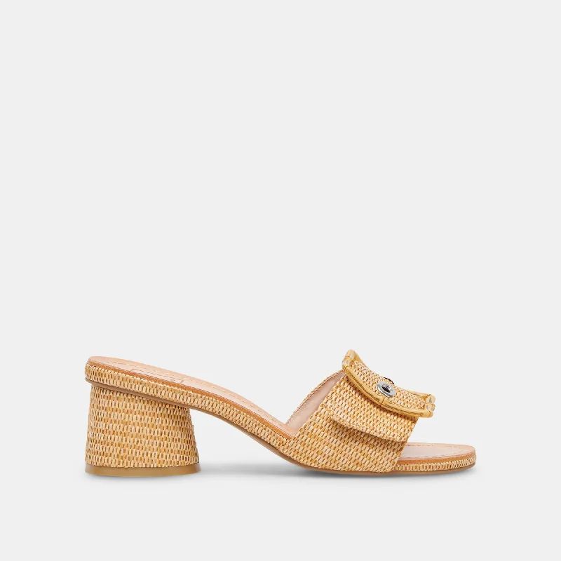 Stiletto Heel Pumps with Perfect Fit--LUCEY WIDE HEELS WARM NATURAL RAFFIA-Fashionable & Classic