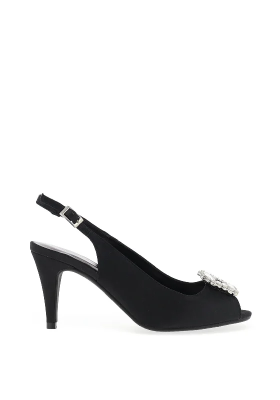 Lunar Elegance Venice Satin Brooch Heeled Shoes, BlackAffordable Satin Heels with a Luxe Touch