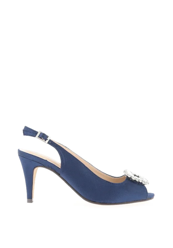 Lunar Elegance Venice Satin Brooch Heeled Shoes, NavyAffordable Satin Heels with a Luxe Touch