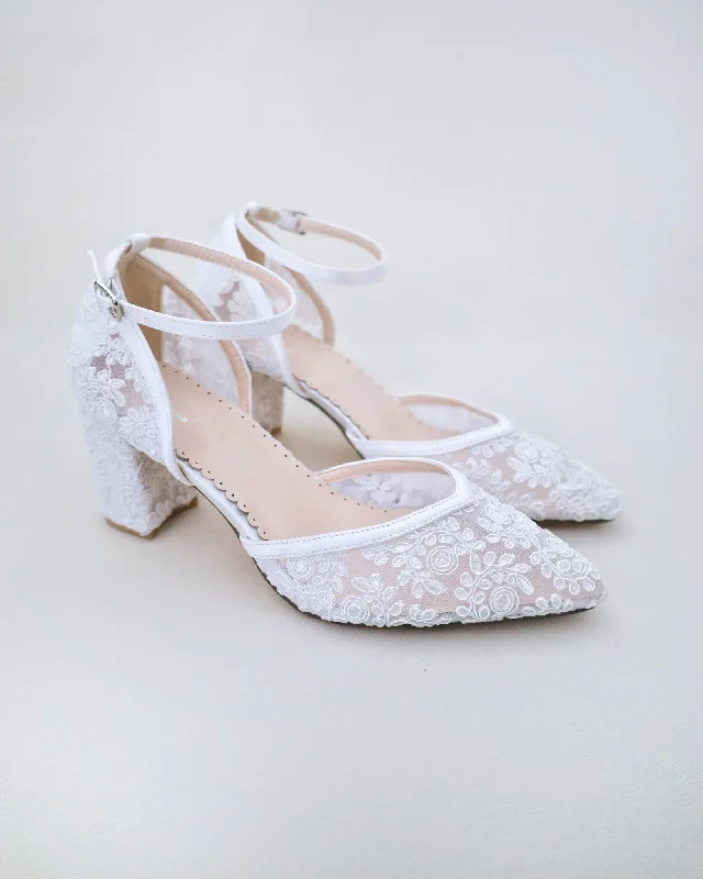 Trendy Chunky Heel Pumps for Casual Wear--Lace Block Heel For Weddings