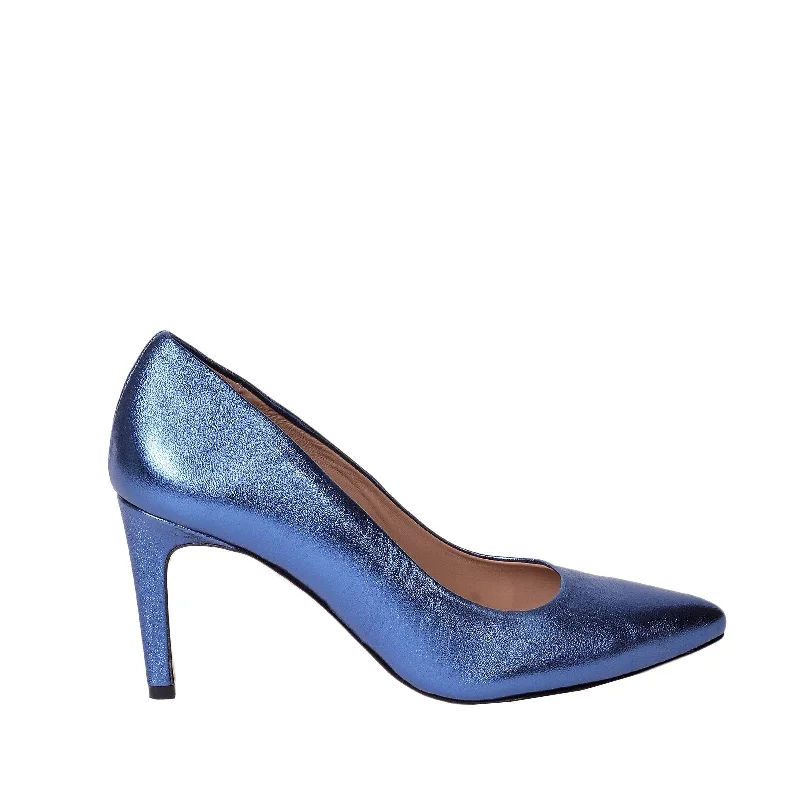 Rosa Blue Metallic Leather Pumps---Comfortable Leather Pumps for Office and Everyday Wear