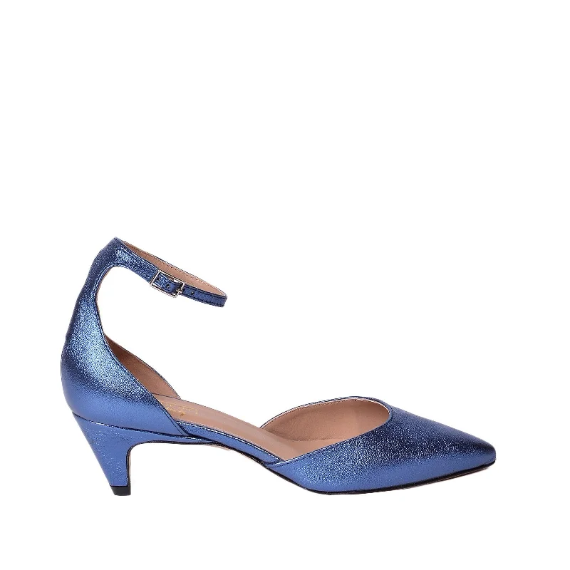 Viki Metallic Blue Leather Shoes---Comfortable Leather Pumps for Office and Everyday Wear