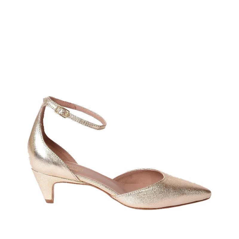 Viki Metallic Gold Leather Shoes---Comfortable Leather Pumps for Office and Everyday Wear