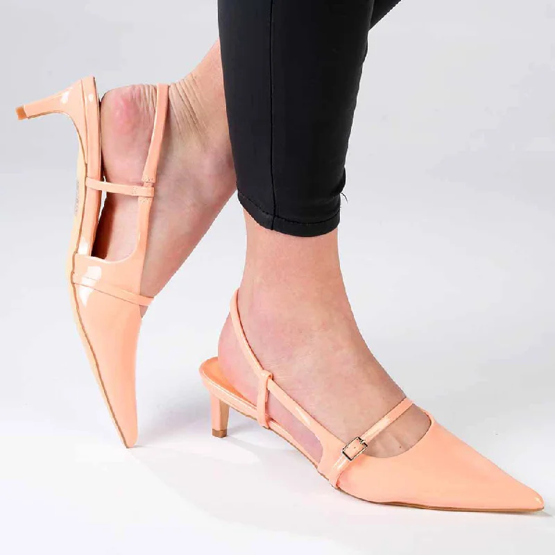 Madison Baila Kitten Slingback Heels - Peach Fuzz---Fashionable Kitten Heels for Date Night