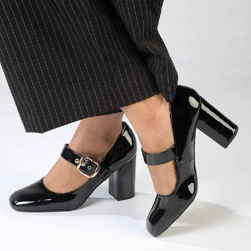 Trendy Chunky Heel Pumps for Casual Wear--Madison Banks Block Heel - Black