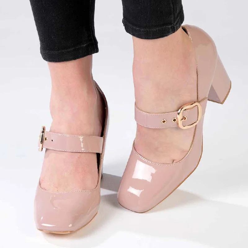 Trendy Chunky Heel Pumps for Casual Wear--Madison Banks Block Heel - Mink