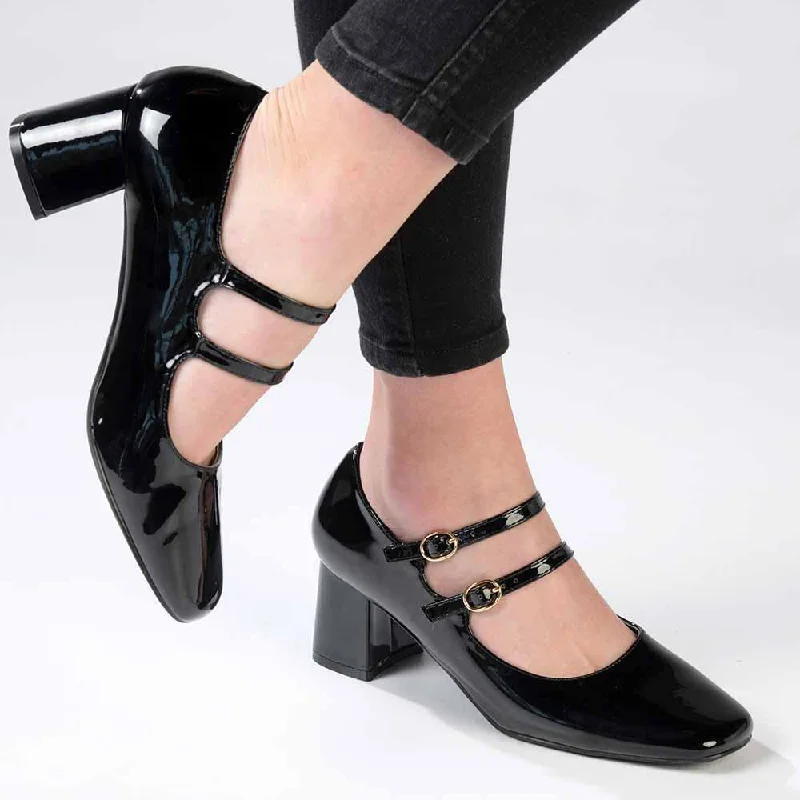 Trendy Chunky Heel Pumps for Casual Wear--Madison Baran Block Heel - Black