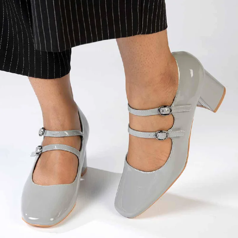 Trendy Chunky Heel Pumps for Casual Wear--Madison Baran Block Heel - Grey