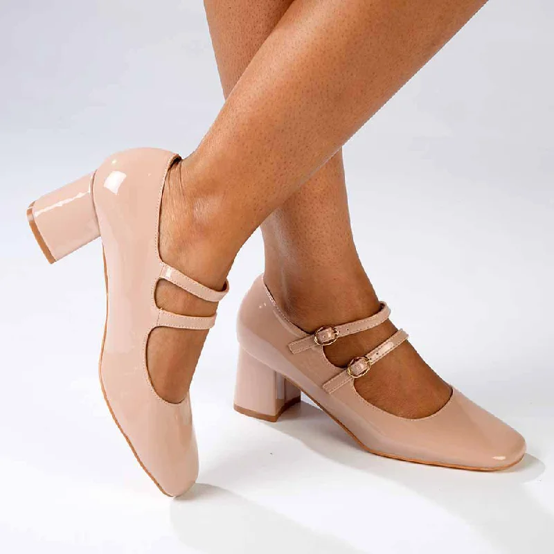 Trendy Chunky Heel Pumps for Casual Wear--Madison Baran Block Heel - Putty