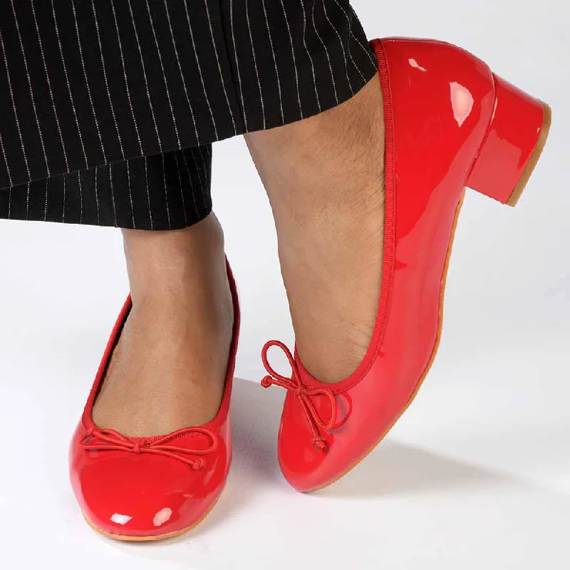 Trendy Chunky Heel Pumps for Casual Wear--Madison Belen Low Block Heel Court with Bow - Red