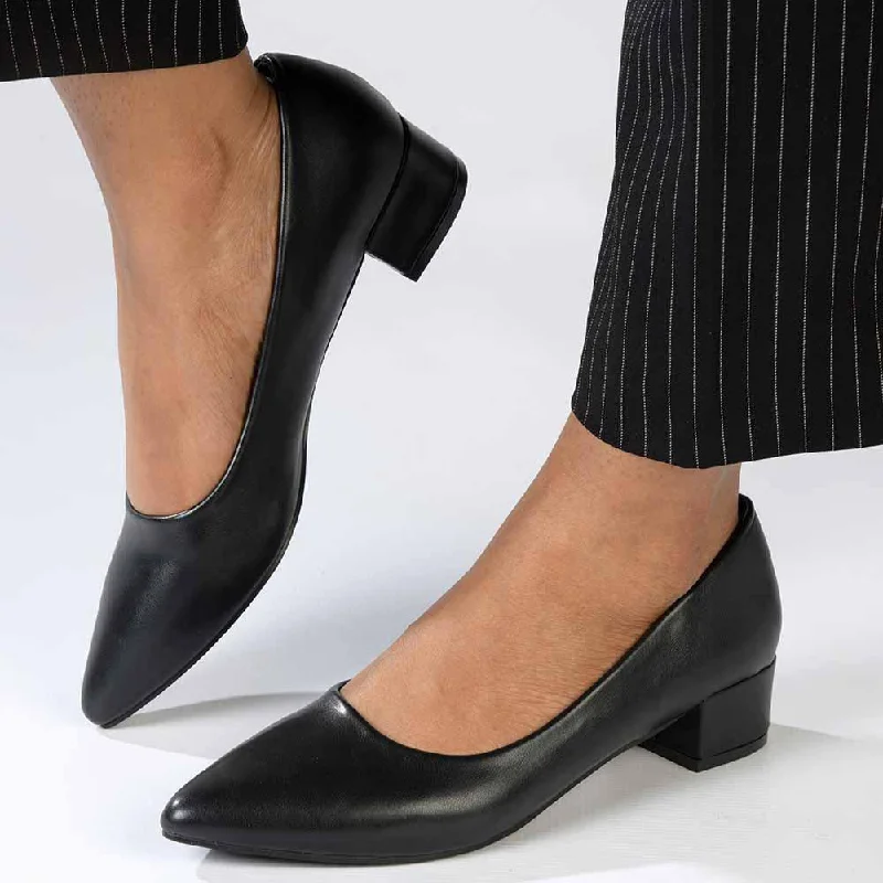 Trendy Chunky Heel Pumps for Casual Wear--Madison Bernadette Low Block Heel Court - Black