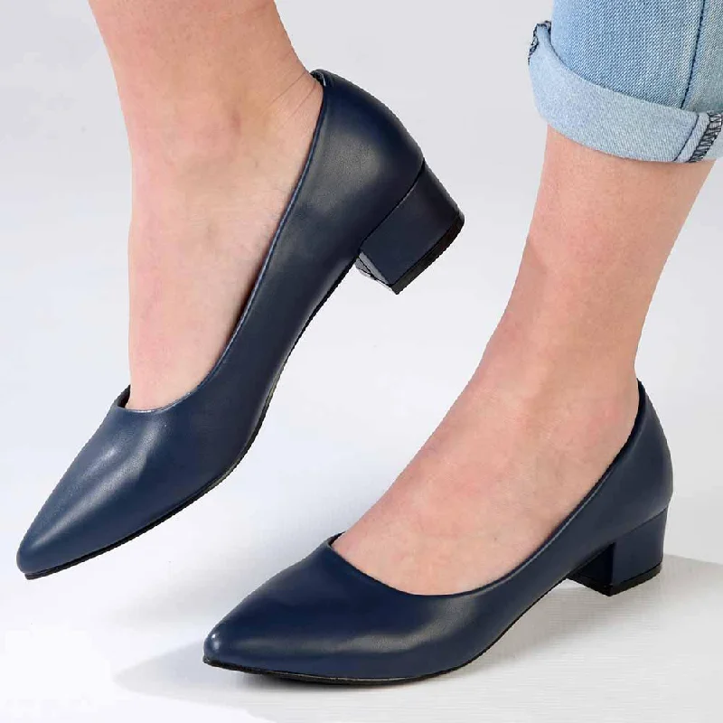 Trendy Chunky Heel Pumps for Casual Wear--Madison Bernadette Low Block Heel Court - Navy