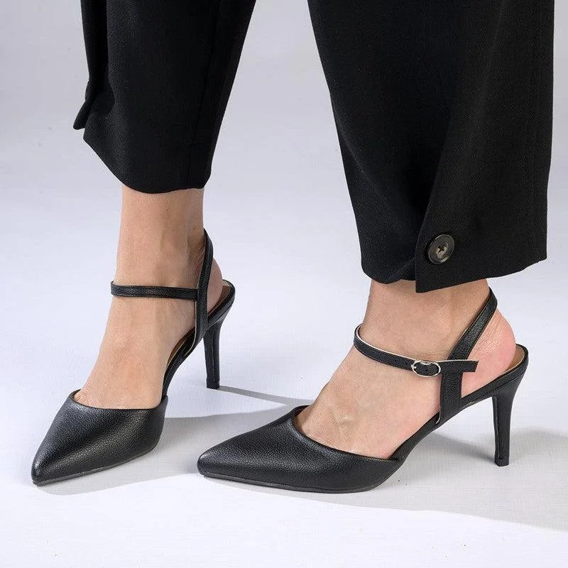 Madison Dina 2 Slingback With Ankle Tie - Black---Fashionable Kitten Heels for Date Night