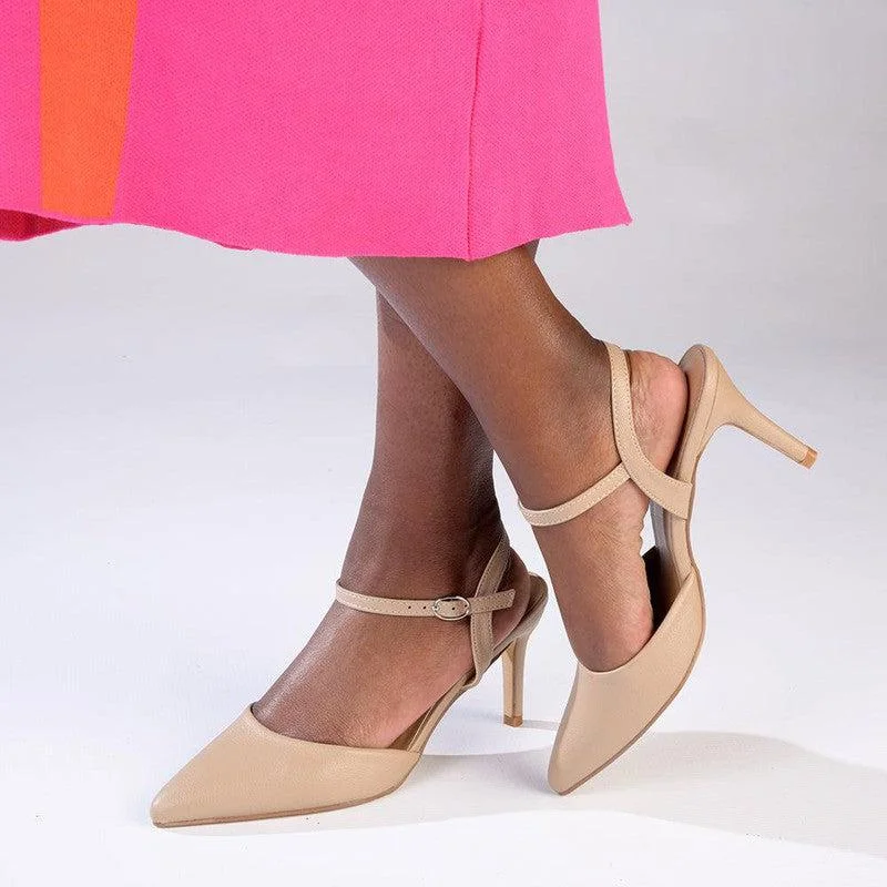 Madison Dina 2 Slingback With Ankle Tie - Nude---Fashionable Kitten Heels for Date Night