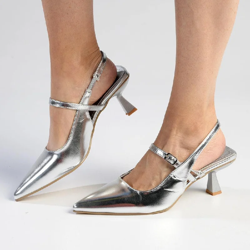 Madison Jakova Court Heels - Silver---Fashionable Kitten Heels for Date Night