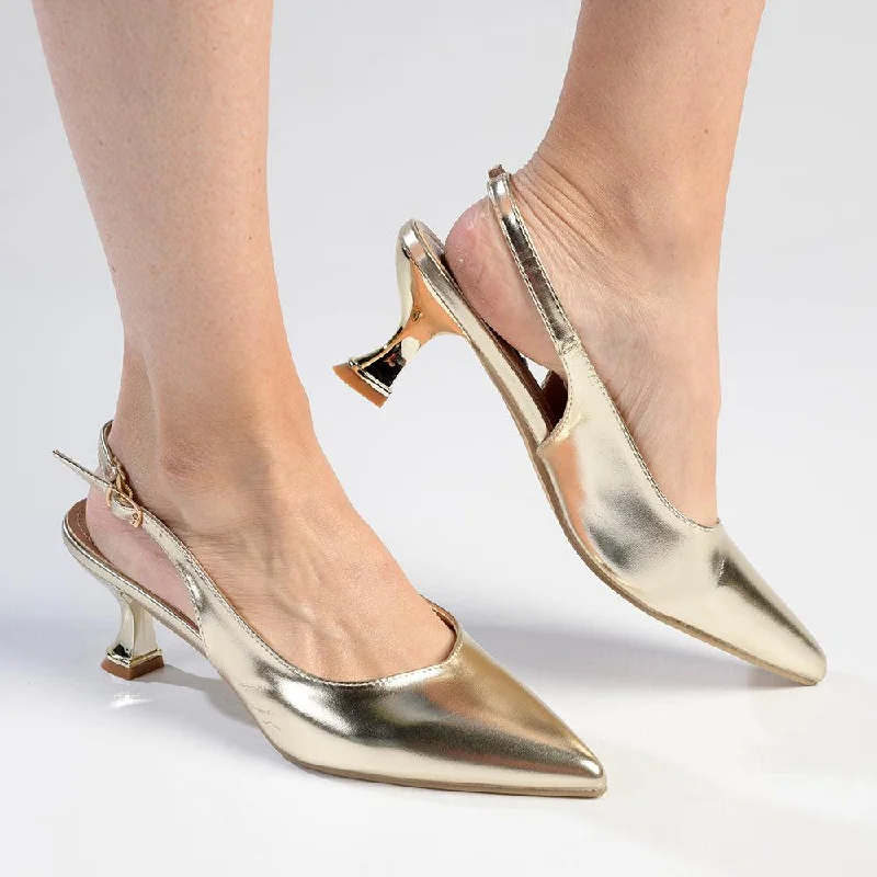 Madison Jamison Kitten Heels - Gold---Fashionable Kitten Heels for Date Night