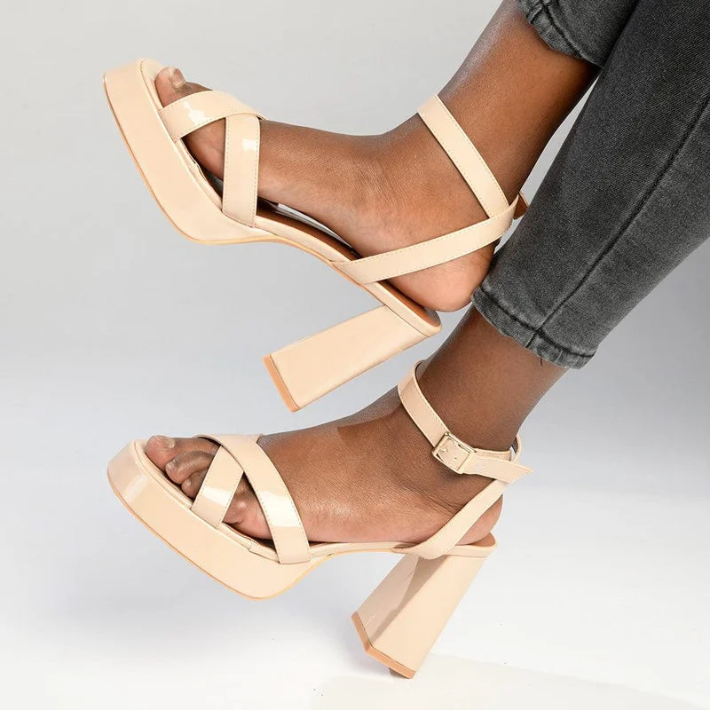 Trendy Chunky Heel Pumps for Casual Wear--Madison Lesi Platfom Block Heel - Nude